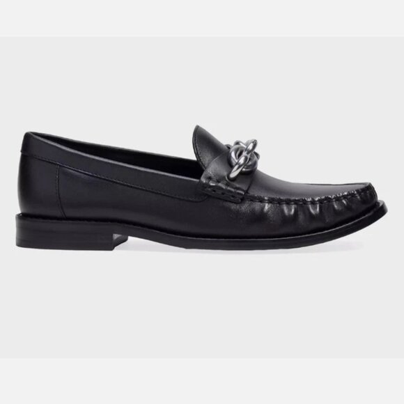 COACH Jess Black Leather Silver Chain Loafers Size 8.5 - Picture 11 of 12